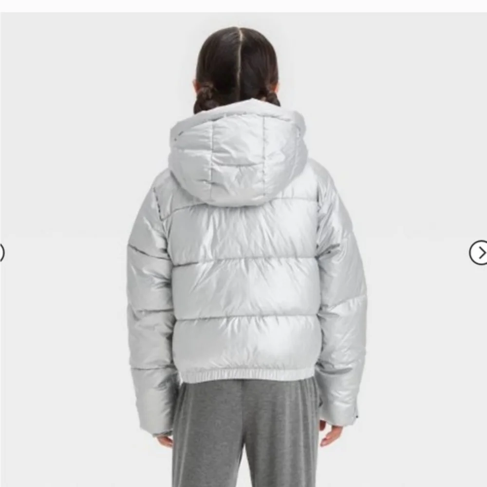 NWOT All In Motion Silver Shimmer Girls Xl Kids Puffer Jacket Coat